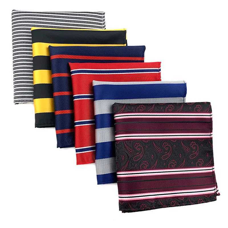 Blue Gray Yellow Pink Mens Handkerchief Striped Printed Hankies Silk Polyester Hanky Business Pocket Square Chest Towel 25*25CMX240921
