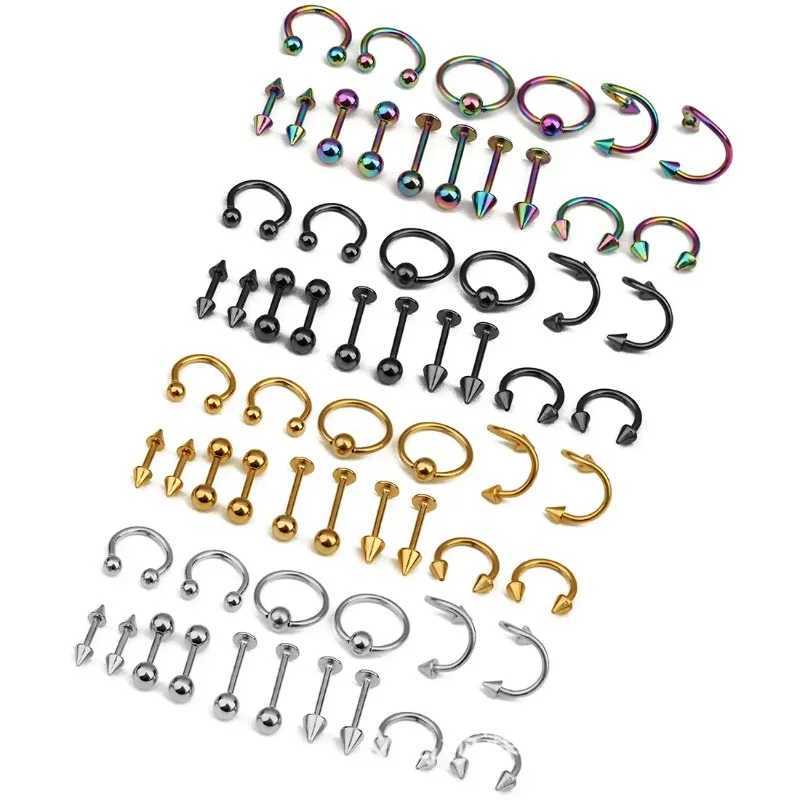 8Pcs Stainless Steel Eyebrow Rings Lip Ring Nose Hoop Tongue Ring Septum Nose Piercing Jewelry Cartilage Tragus Earrings Y240921
