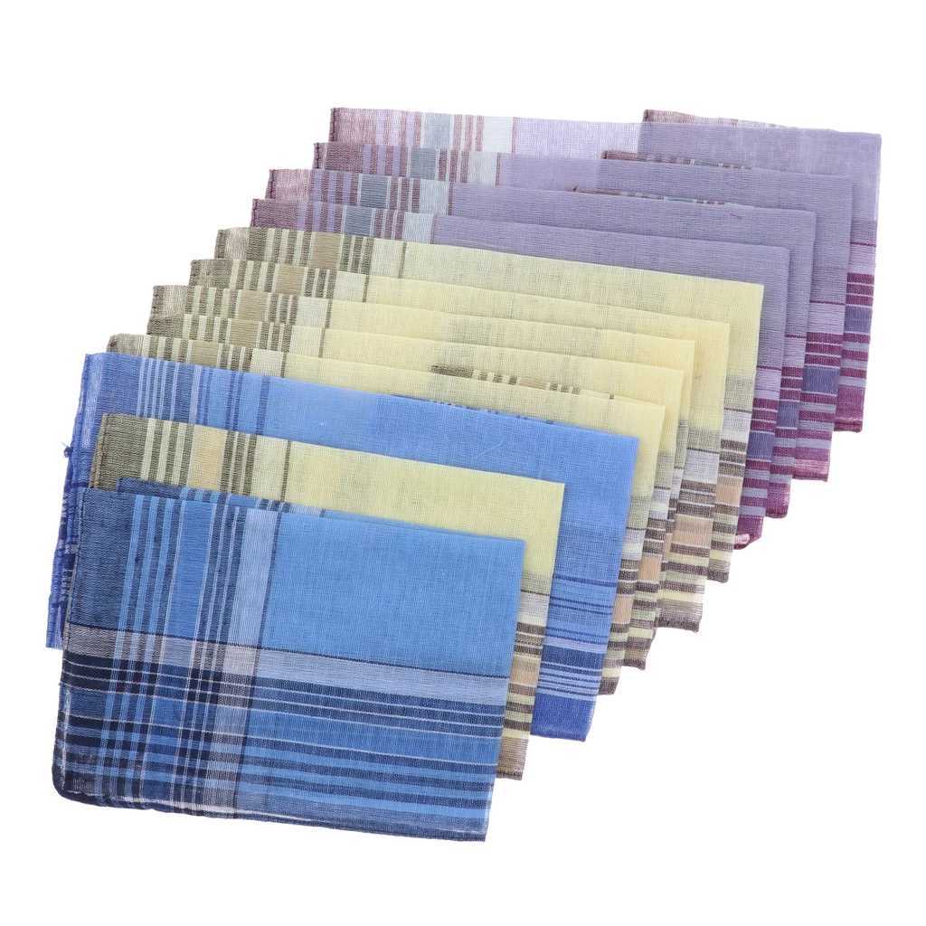Set of 12/10pcs Mens Plaid Pattern Cotton Handkerchiefs Gentleman Classic Pocket Square HankyX240921