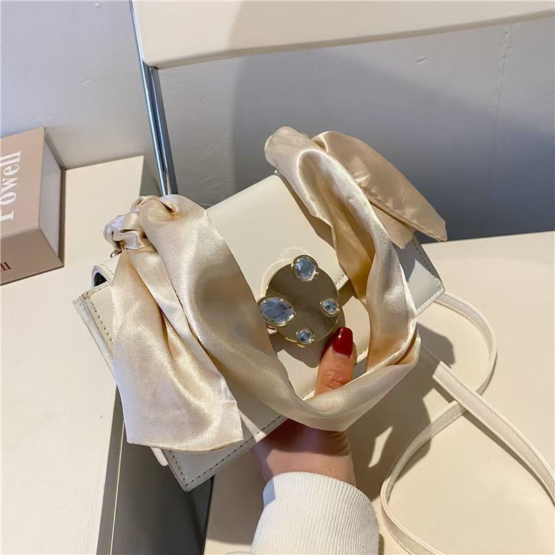 High Quality Crossbody Shoulder Ribbon Portable Fashion Women's New Solid Color Retro Small Square Bag