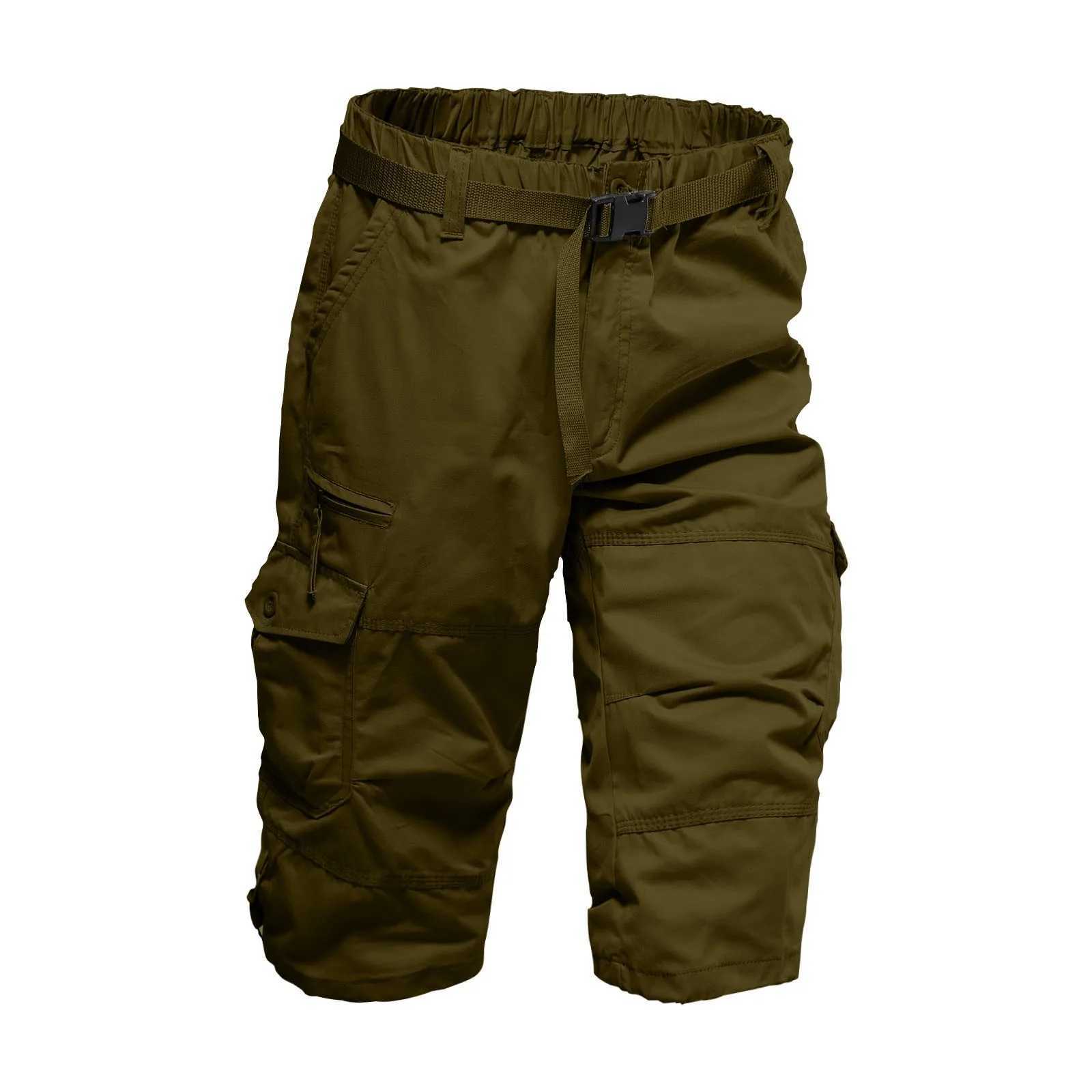 MenS Cargo Shorts 3/4 Relaxed Fit Mens Running Shorts 7 Pockets Elastic Waist Cotton Hiking Shorts Summer Causal StreetwearX240921