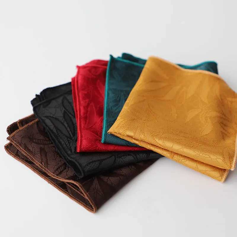 23CM Polyester Solid Color Brown Pocket Square Mens Vintage Floral Pattern White Handkerchif Tuxedo Suit Accessories Towel HankyX240921