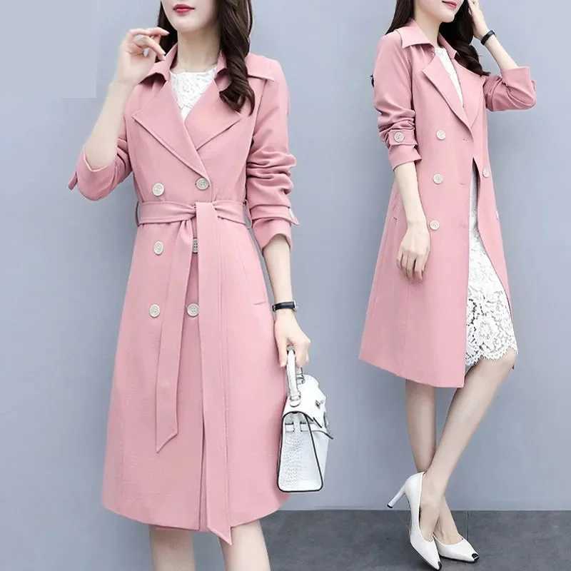 2023 New Casual Thin Trench Coat Women Outwear Mid Long Slim Windproof Coat Spring Female Windbreaker Coat Gabardina Mujer M-3XLX240921