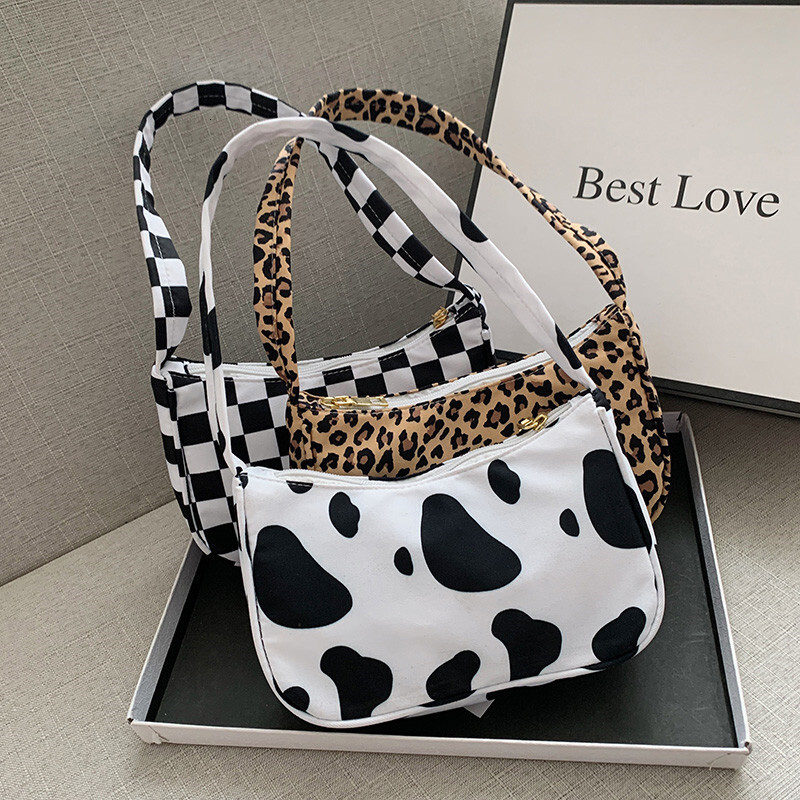 Animal Pattern Print Shopper for Woman Shoulder Underarm Bag Vintage Ladies Small Purse Nylon Handbags Fashion Square Bags