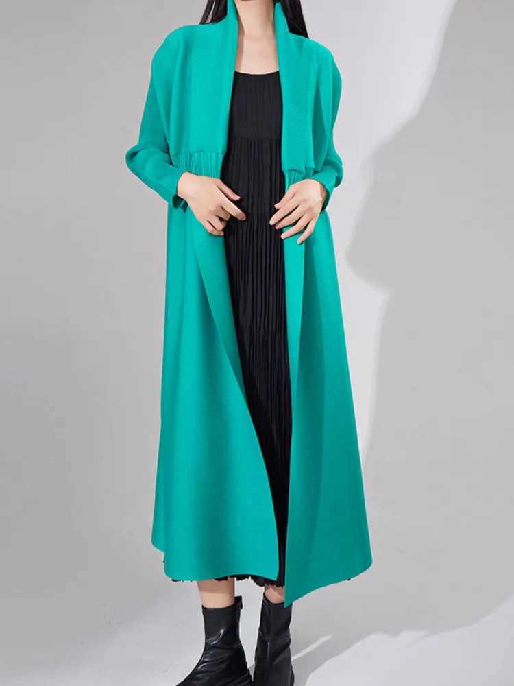 JNMC Womens Design Sense Fold Trench Coat Waist Transparent Loose Lace-up Senior Sense Long Suit Coat 2024 Spring/summer NewX240921