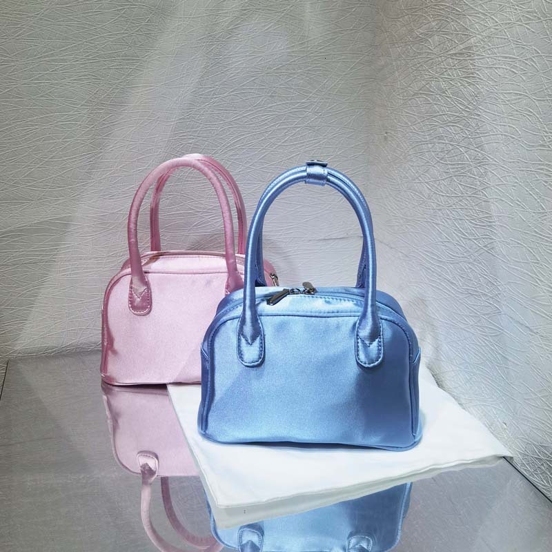 Bag for women 2024 new niche satin pink ballet style bowling lunch box small square bag Boston handbag