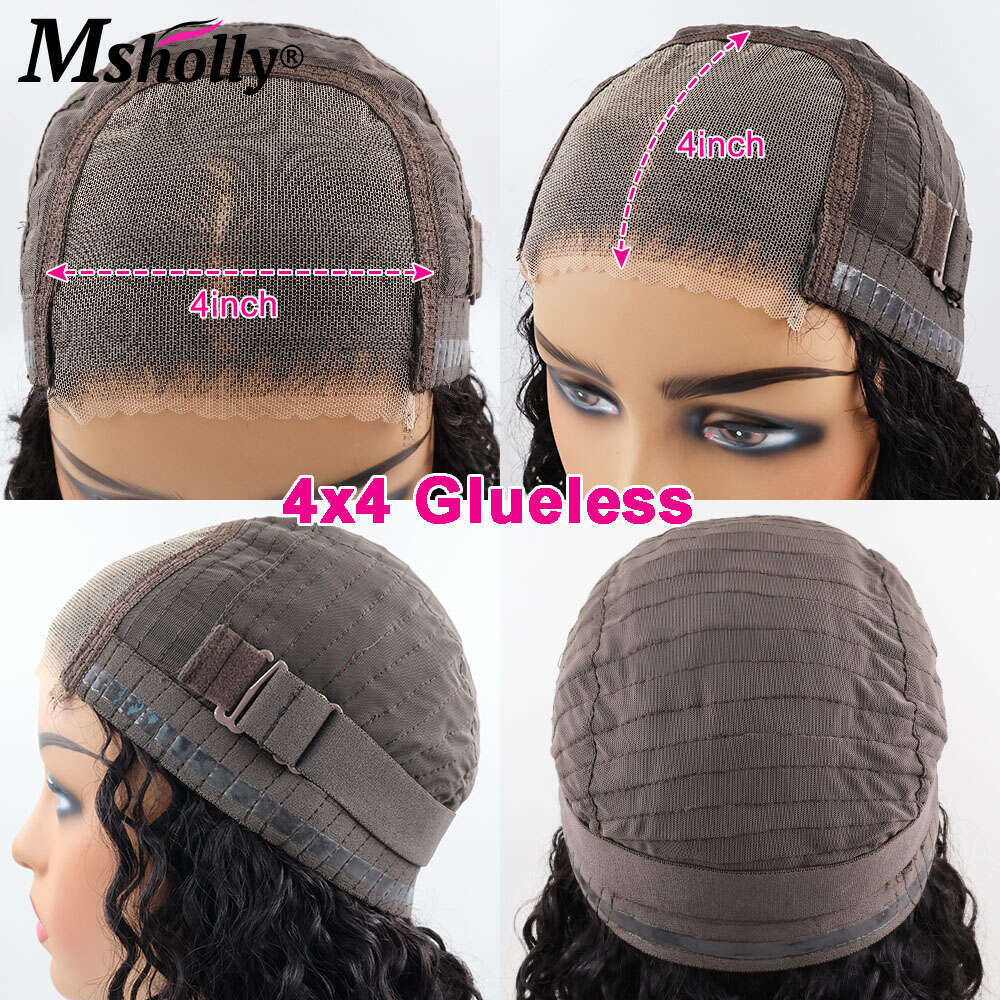 Inspired Layers With Curtain Bangs Wavy 4x4 Glueless 100% Human Hair Wigs Free Part Clear Lace Preplucked Wig For Women