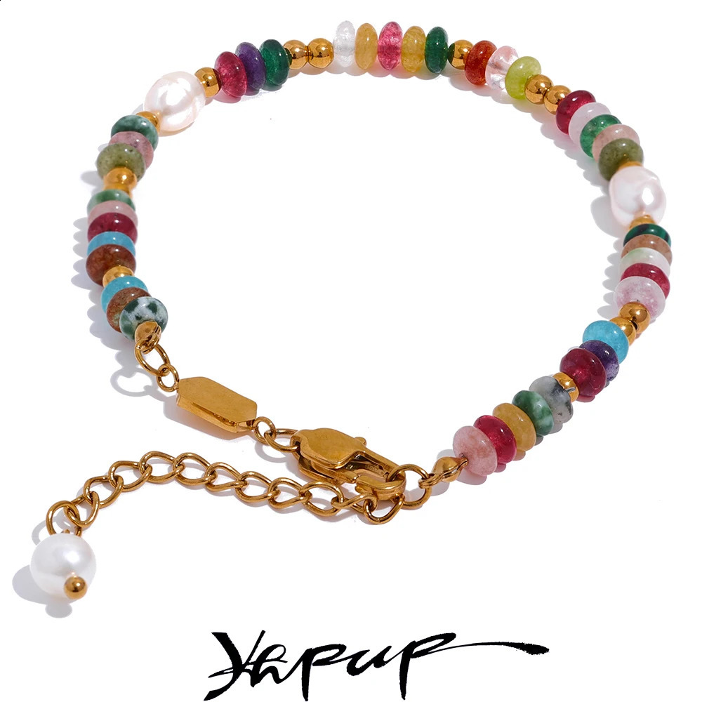 Yhpup HighGrade Natural Stone Pearl Chain Stainless Steel Bracelet Bangle for Women Waterproof Trendy Jewelry Gift 240919