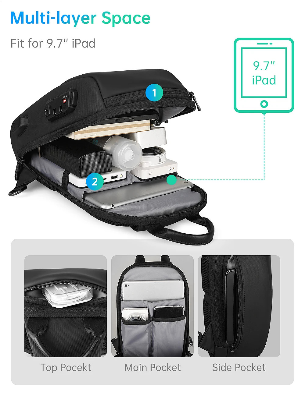 MARK RYDEN Waterproof Cross body Bag Mens Anti theft Leather Sg Set 97inch iPad 240919