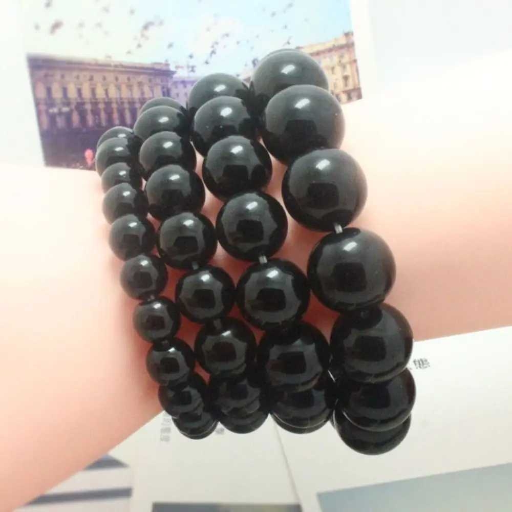 Black Obsidian Beads Bracelet Women Men Elastic Imitation Obsidian Strand Bracelets Healing Stone Ball Beaded Bracelet JewelryX240921