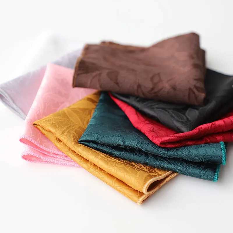 23CM Polyester Solid Color Brown Pocket Square Mens Vintage Floral Pattern White Handkerchif Tuxedo Suit Accessories Towel HankyX240921