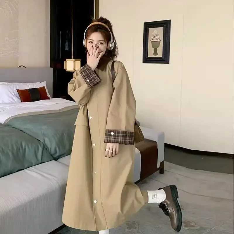 Womens Fashion Vintage Loose Khaki Long Trench Coats British Style Spring Autumn High Street Single-breasted Jacket WindbreakerX240921