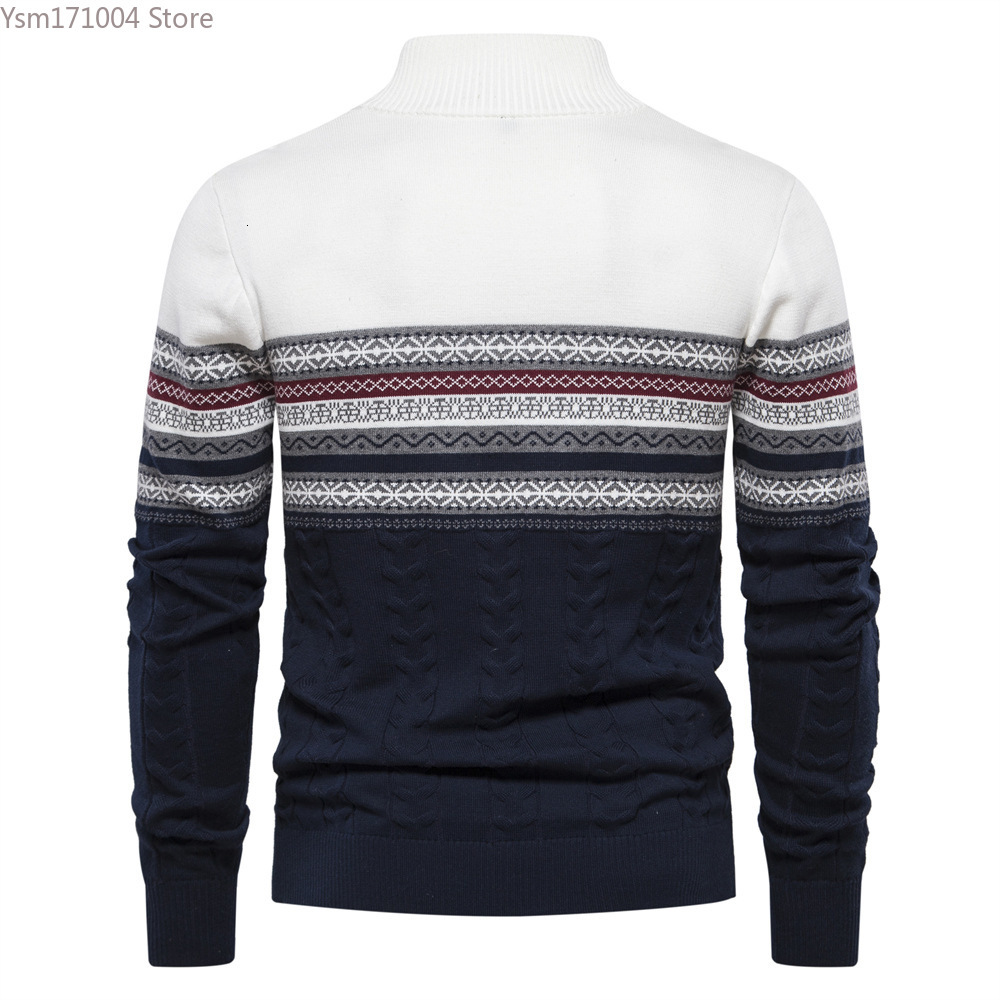 2023 Autumn Winter Men's High-Quality Half High Collar Color Matching Sweater Male Business Casual Knitwear Pullovers