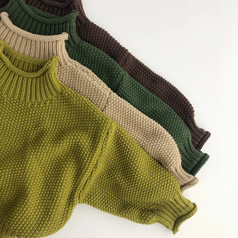 3283C Childrens Sweaters Autumn Winter Retro Knitted Turtlenecks Boys Sweater 17Year All Match Girl Sweater 251027