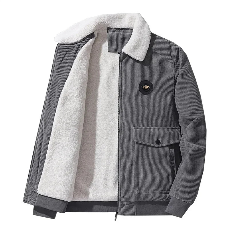 Winter Fleece Jacket Men Warm Thick Corduroy Fur Collar Coat Male Jacket Casual Fashion Outdoor Windproof Outwear Men 240911