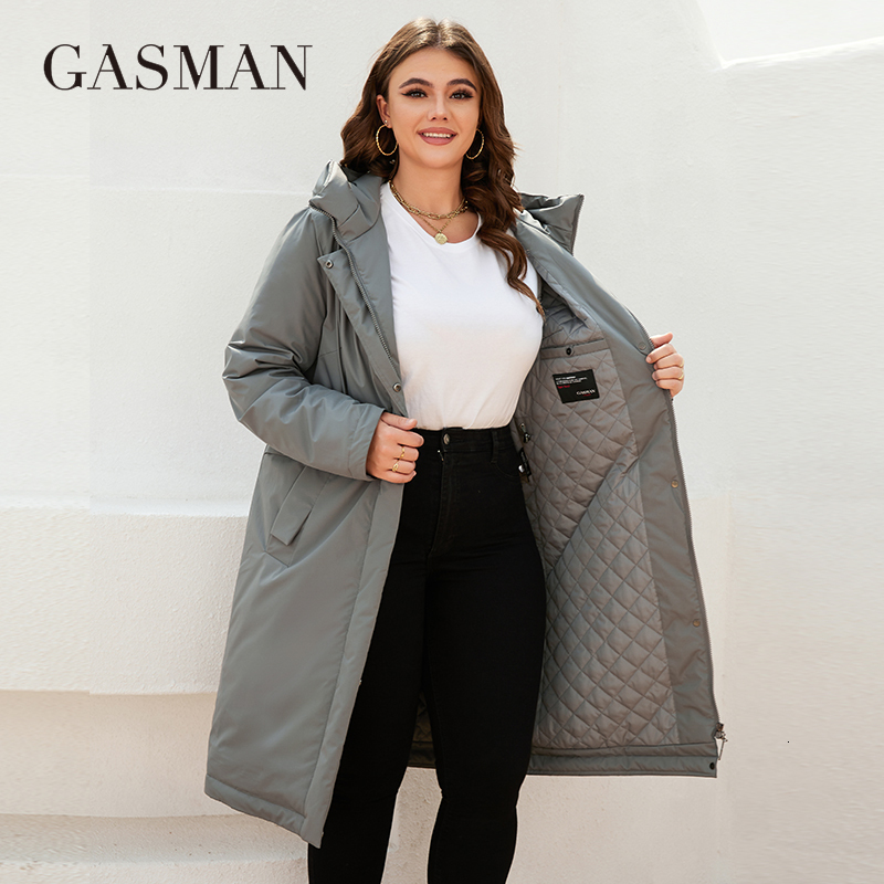 GASMAN New Women's Jacket Spring 2022 Long Fashion Casual Waiste Parka Windproof Warm Thin Cotton Woman Coat Outwear 8284