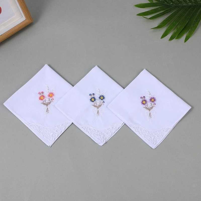 Pocket Hankie Gift for Adult Portable Square Handkerchief Multiuse Embroidery Floral Sweat Wipe Towel Women AccessoriesX240921
