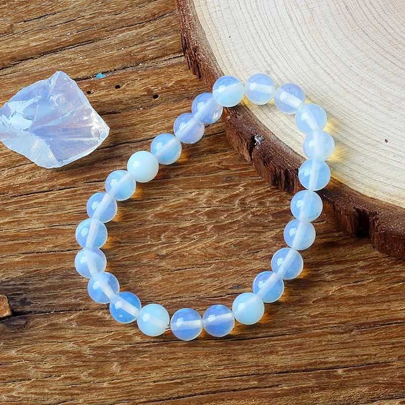 Original Smooth White Opal Beads Bracelet for Women Reiki Healing Nature Moon Stone Bracelets Men Elastic Cat Eyes Stone JewelryX240921