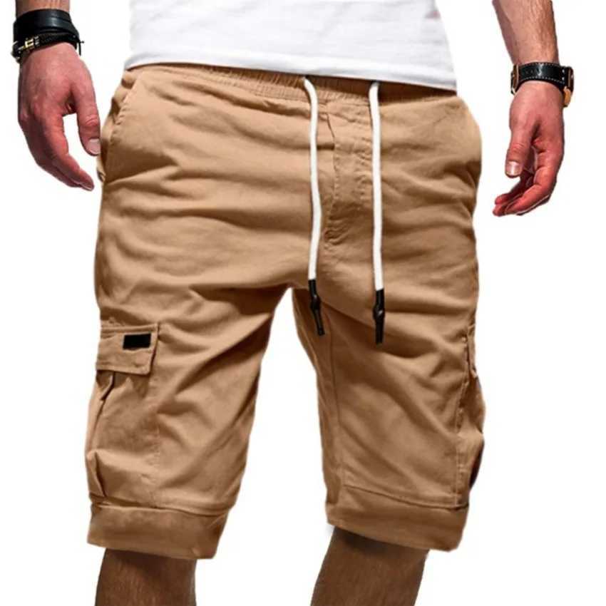 2023 Summer Mens Shorts Fashion Solid Cargo Shorts Mens Clothing Lace Up Casual Pants Multiple Pockets WorkwearX240921