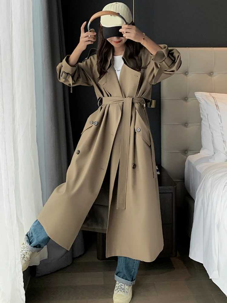 LANMREM Irregular Trench Coat For Women 2024 Spring Solid Color Lapel Double Breasted Fashion Long Windbreaker Clothing 2R7862X240921