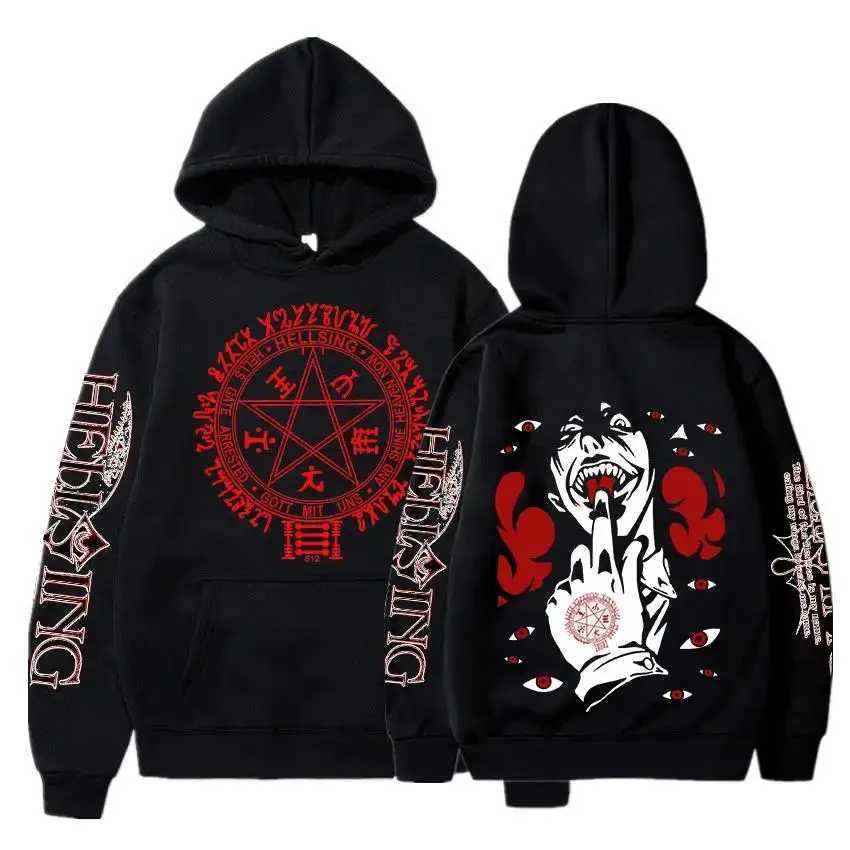 Hellsing Hoodies Manga Printing Mens Long Sleeve Clothing Harajuku Hoodies Street Clothing Winter Wool Sweaters Pullover W240921