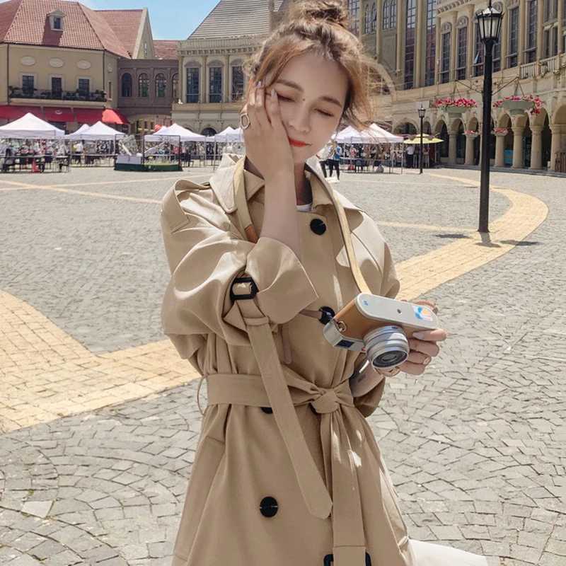 British Style Long Trench Coats Classic Double Breasted Windbreaker Elegant Womens Loose Overcoats Korean Fashion Blue GabardinaX240921