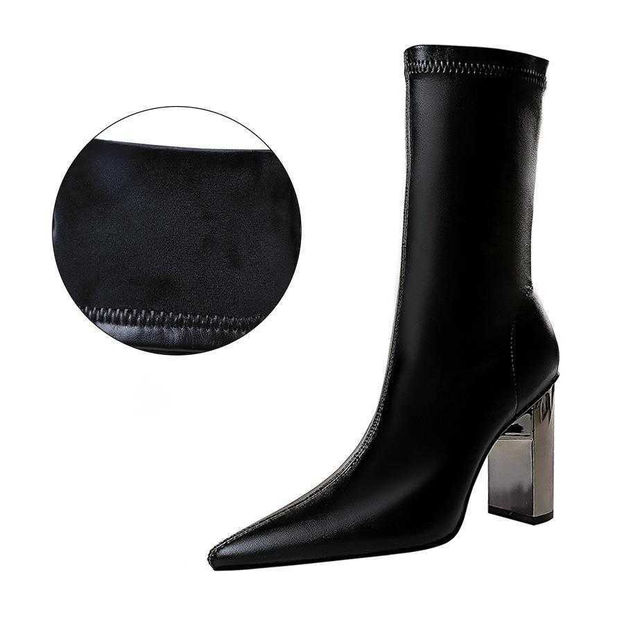 CMM Fashion Thin Boots Metal Thick Heel High Heel Pointed Sexy Nightclub Show Thin Winter Boots