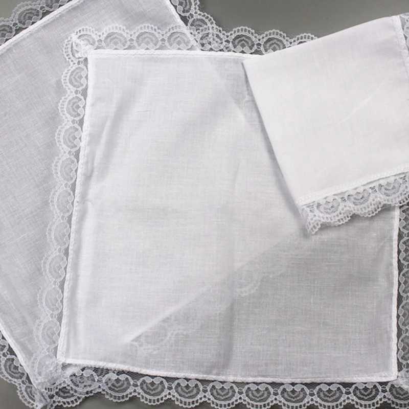 26x27cm Men Women Cotton Handkerchiefs Solid White Hankies Pocket Lace Trim Towel Diy Painting Handkerchiefs for WomanX240921