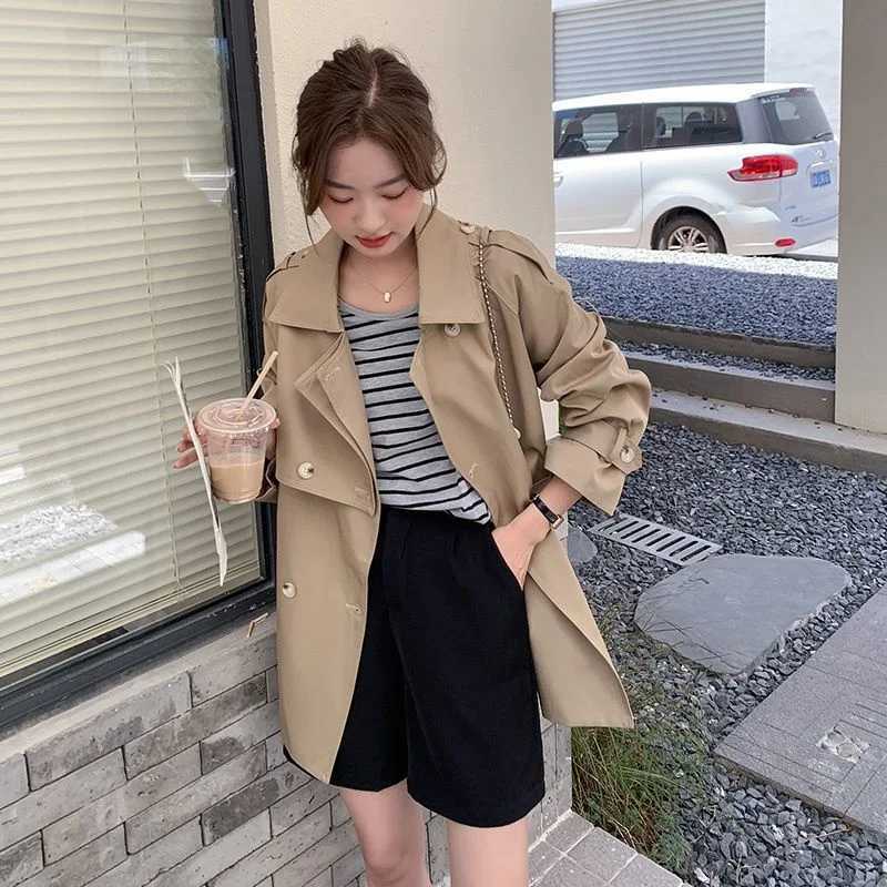 British Style Trench Coat For Women Spring Autumn Lapel Long Khaki Overcoat Casual Long Sleeve Waistband Windbreaker FemaleX240921