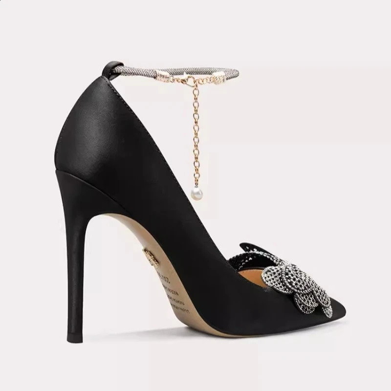Spring Pointed Shallow Satin Suede Water Diamond Single Shoes Thin High Heels Sneakers Womens Shoes 240919
