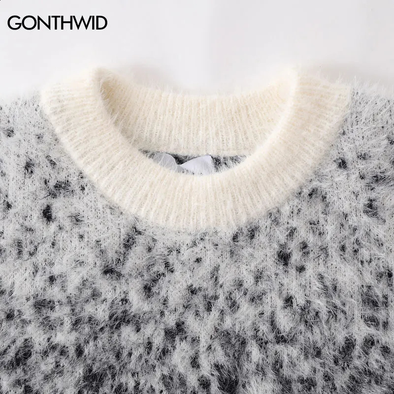Harajuku Mohair Sweater Y2K Knitted Star Fuzzy Fluffy Gradient Pullover Jumper Streetwear Men Hip Hop Loose Cozy Sweaters 240912