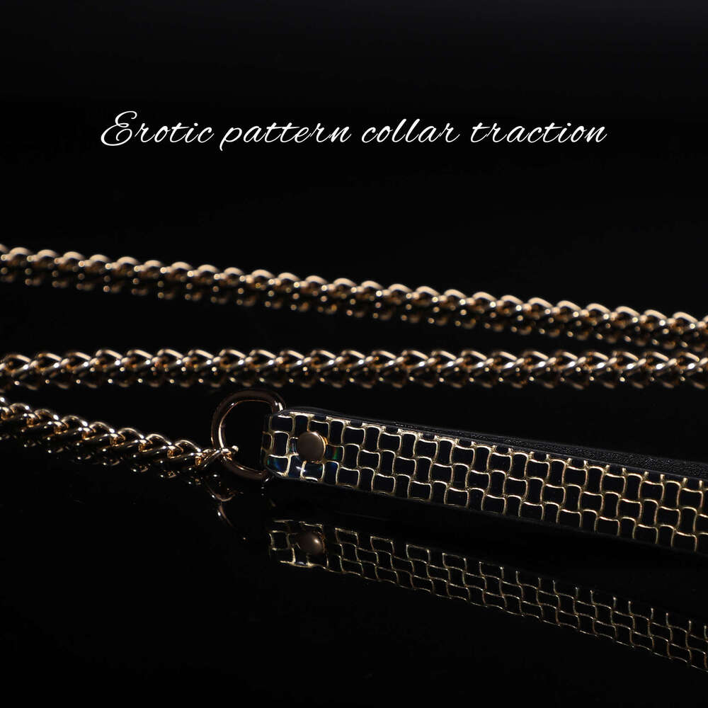 High end SM props, black gold patterned sex collar, maid training, traction, sex neck cover, alternative adult products