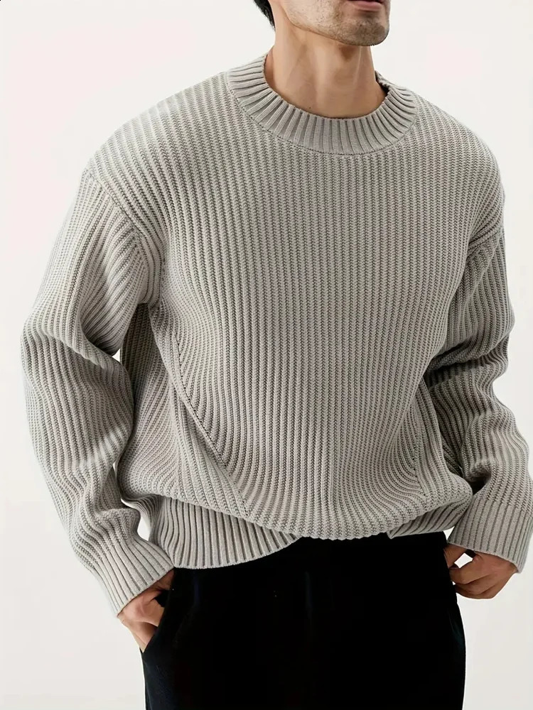 Autumn and winter latte art mens solid thick warm full matching knitted Korean fashion sweater loose comfortable trendy casual couple clothing 240913