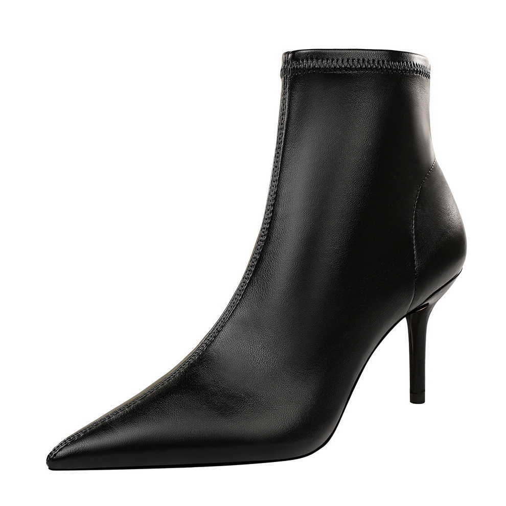 CMM Fashion Simple Thin Boots Thin Heels High Heels Pointed Sexy Nightclub Thin Short Boots and Bare Boots