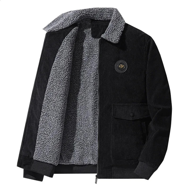 Winter Fleece Jacket Men Warm Thick Corduroy Fur Collar Coat Male Jacket Casual Fashion Outdoor Windproof Outwear Men 240911