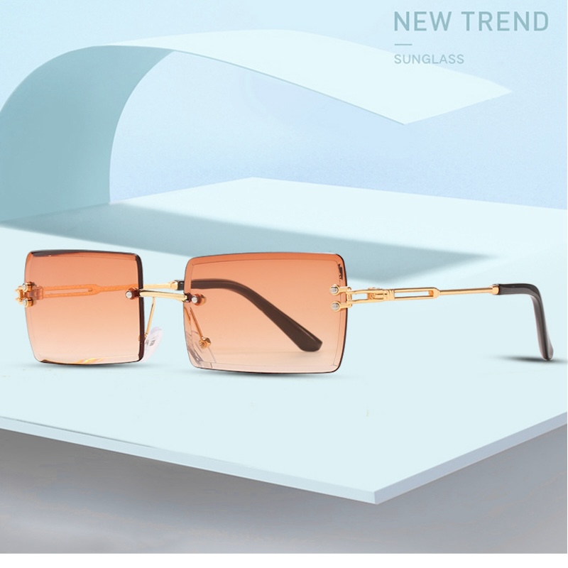Square Rimless Sunglasses Women Rectangle Fashion Popular Men Shades Small Sun Glasses For Female Male Summer Traveling Purple S135 IVISTA