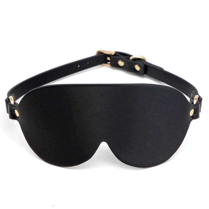 SM sex prop black blackout eye mask, high-quality PU leather sex eye mask, teasing and flirting adult sex toy