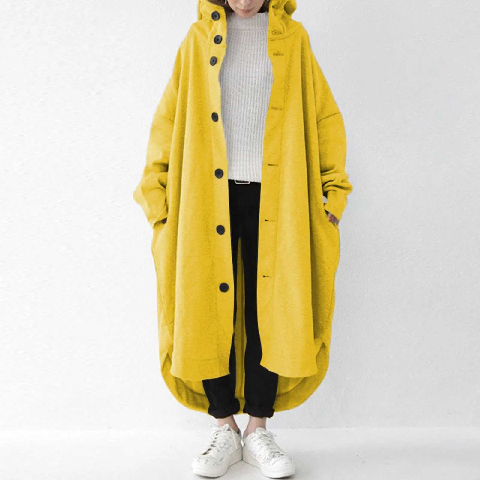 2024 Autumn Casual Korean Style Trench Coat Fashion Hooded Medium Long Overcoat Loose Windproof Women Solid Color Pocket CoatX240921