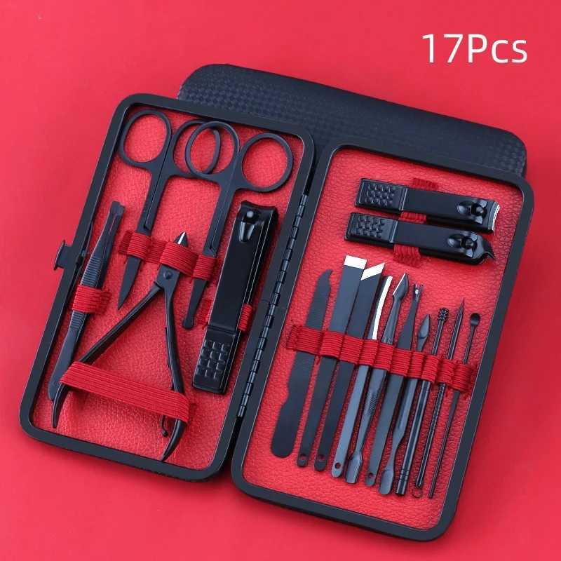 15/16/17/18 Pieces Black and Red Atmospheric Manicure Nail Clipper Set Classic Stainless Steel Beauty Tools Set M240921