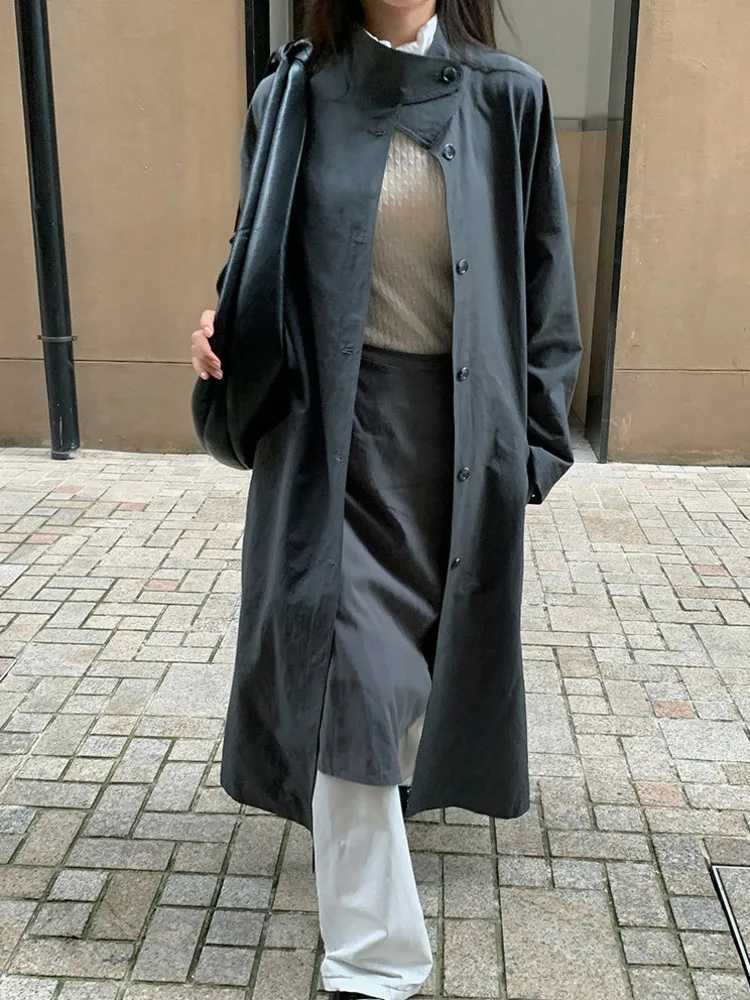 BJTZ Fashion Loose Solid Color Versatile Mid-length Trench Coat For Women 2024 Autumn New Holiday Office Lady Female ClothingX240921