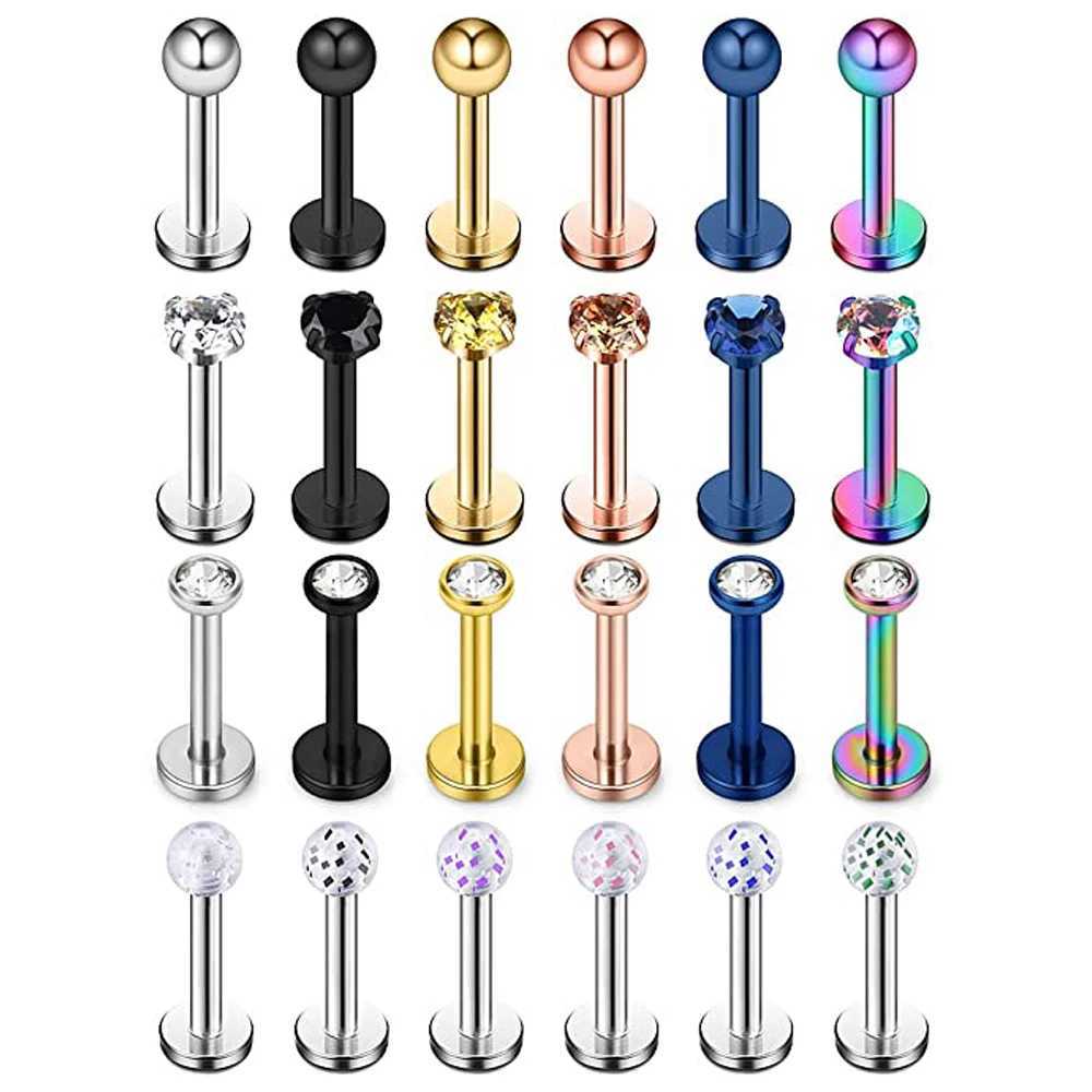 WKOUD 16G 3mm Ball Cubic Zirconia Labret Monroe Lip Ring Tragus Helix Earring Stud Barbell Piercing Jewelry Bar Length 6-10mm Y240921
