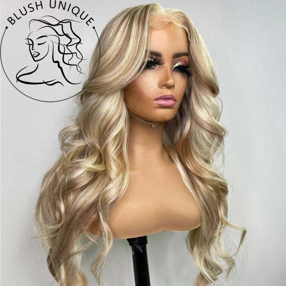 Ash Honey Blonde Front 13x4 Synthetic Hair HD Transparent 613 Colored Lace Frontal Wigs For Women Highlight Wig Cosplay