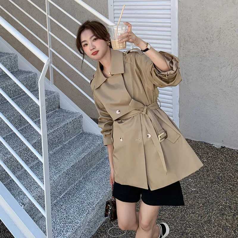 British Style Trench Coat For Women Spring Autumn Lapel Long Khaki Overcoat Casual Long Sleeve Waistband Windbreaker FemaleX240921