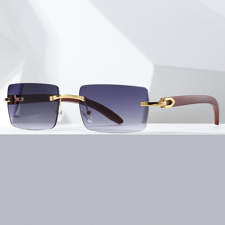 Square Rimless Sunglasses Men Rectangle Fashion Popular Men Shades Small Sun Glasses For Female Male Summer Traveling Purple S133 IVISTA