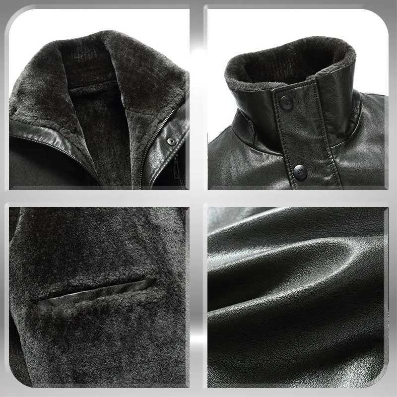 New mens fashionable casual fur integrated leather jacket winter mens medium thick wool lining warm sheepskin jacket W240918