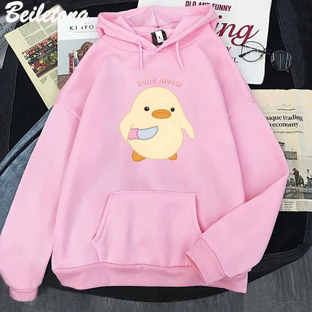 Dont Mess Duck Holding Knife Kawaii Cartoon Printed Hoodie Plus Size Creative Sportswear Harajuku Womens Long Sleeve Street Clothing W240921