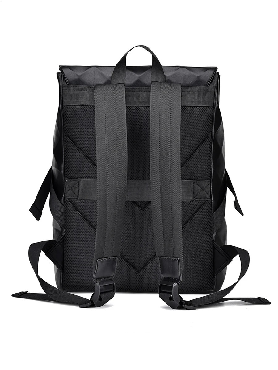Laptop bag PU leather diamond shaped mens casual backpack waterproof business travel large capacity 240919
