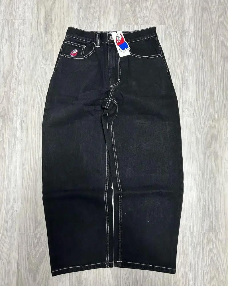 2025 S Fashion Designer Men S Jeans Mens Haruku Retro Hip Hop Cartoon Embroidery Baggy Denim Pants S Street Gothic Wide Trousers Streetwear