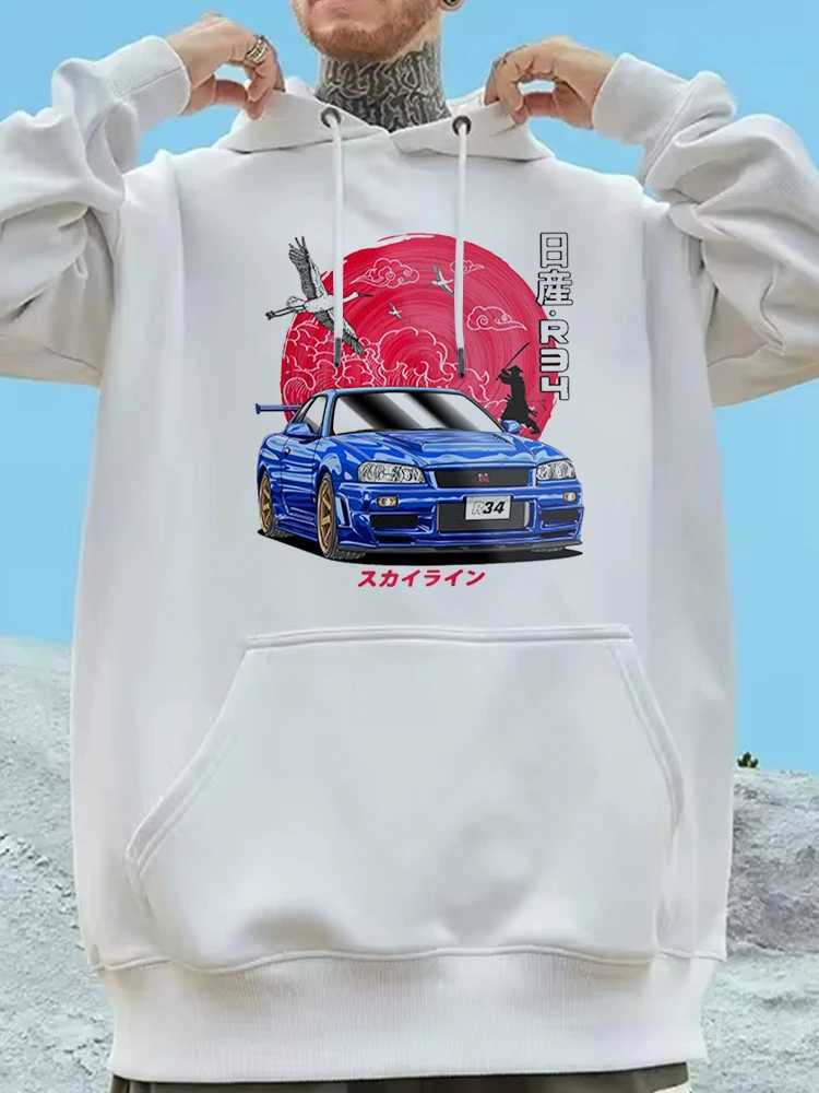 Japanese cartoon car printing design Pullover hoodie Harajuku mens graphic hoodie popular sportswear fashion Roupas Masculinas W240921