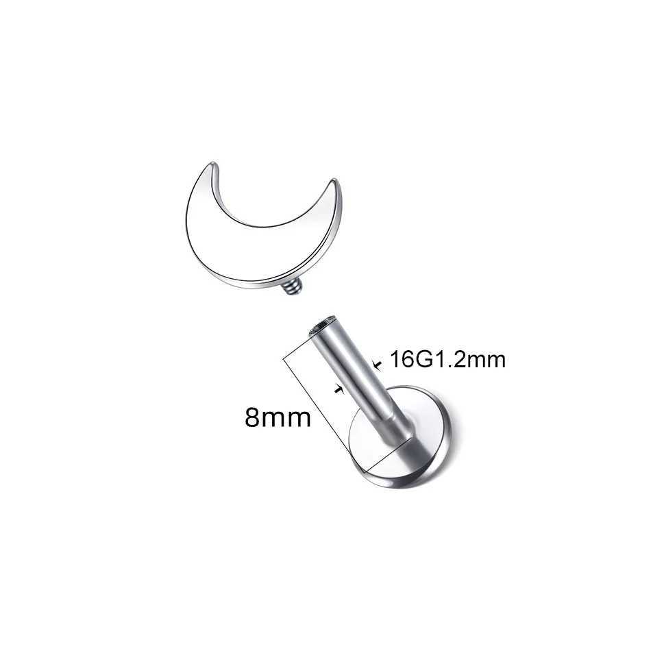 1PC Implant Grade Titanium Monroe Labret Piercing Heart Star Lip Stud Internally Threaded Helix Tragus Piercing Stud Earring Y240921